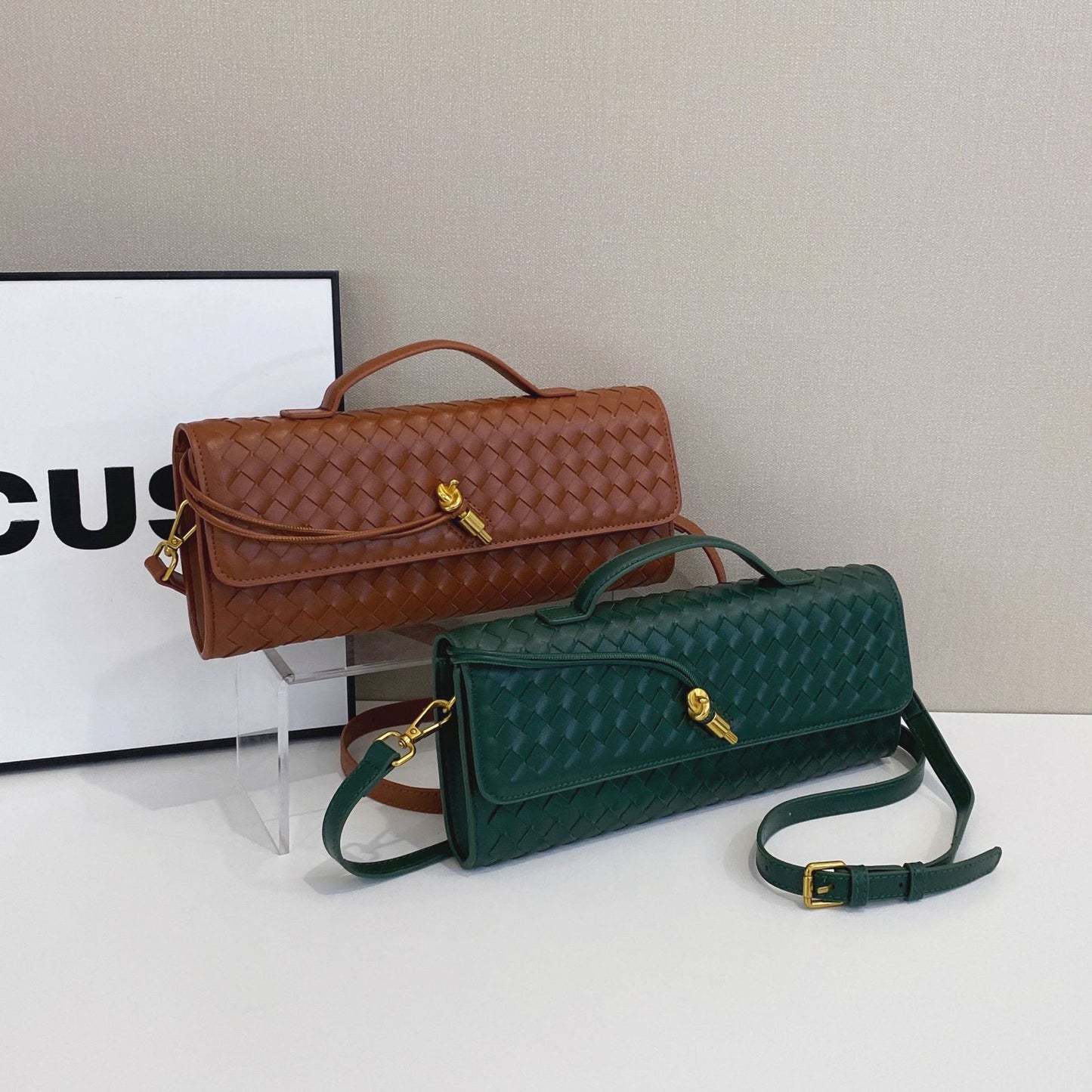 Hand-woven Soft Leather Dinner Baguette File Crossbody Bags