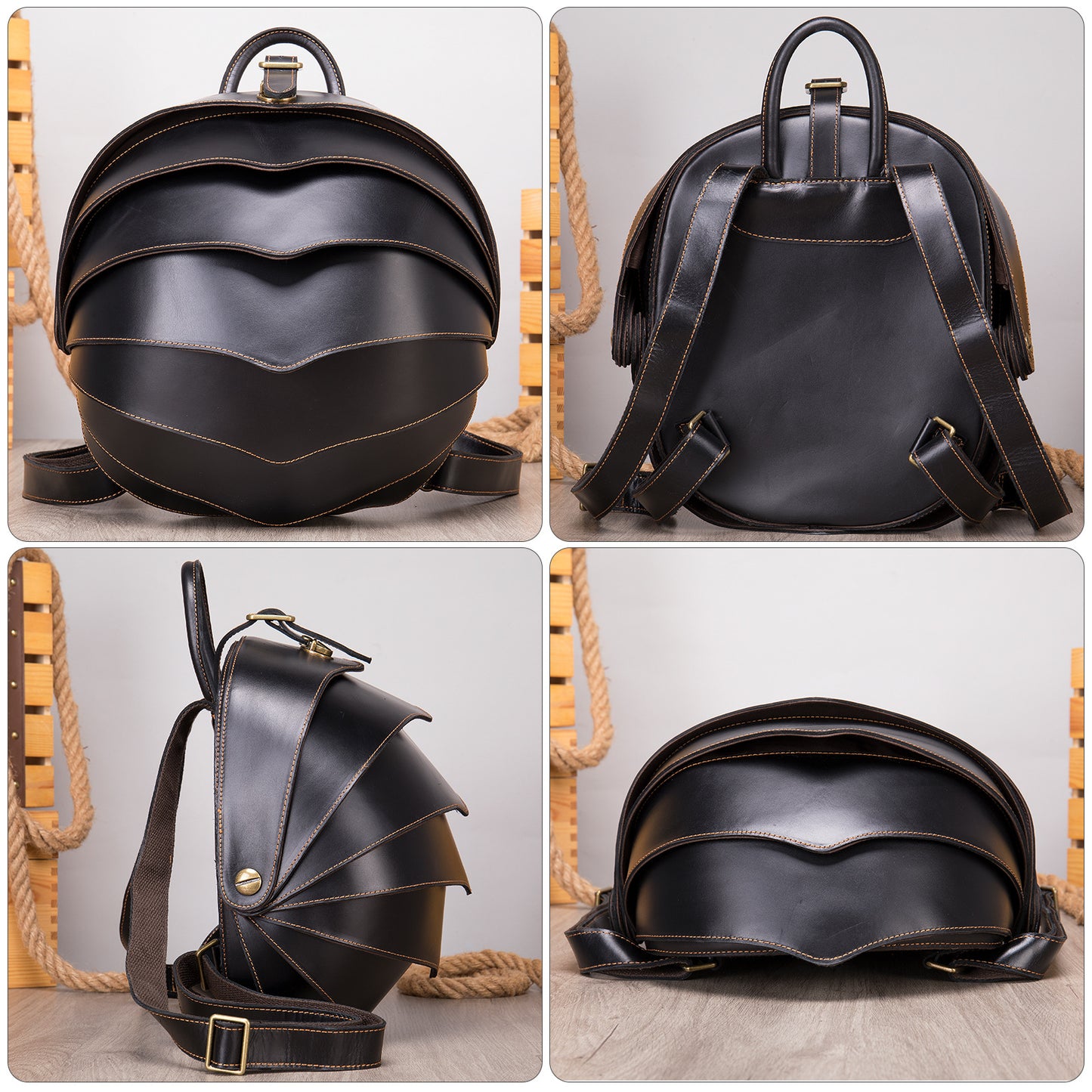 Men's Crazy Horse Leather Retro First Layer Cowhide Personality Backpacks
