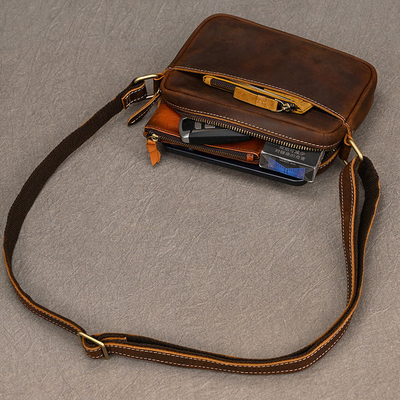 Men's Leather Crazy Horse Lightweight First Layer Cowhide Men's Shoulder Bags