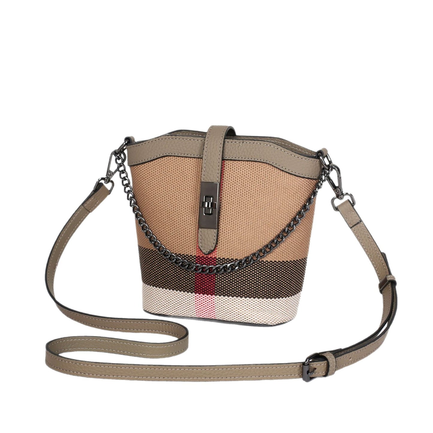 Women's Fashion Leather Trendy Cowhide Mini Plaid Bucket Bags