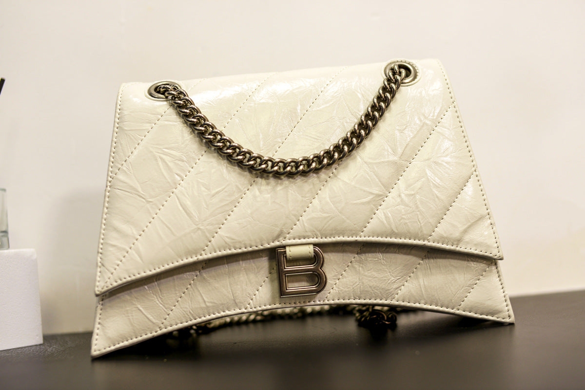 Layer Cowhide Hourglass Pleated Rhombus Chain Single Shoulder Bags