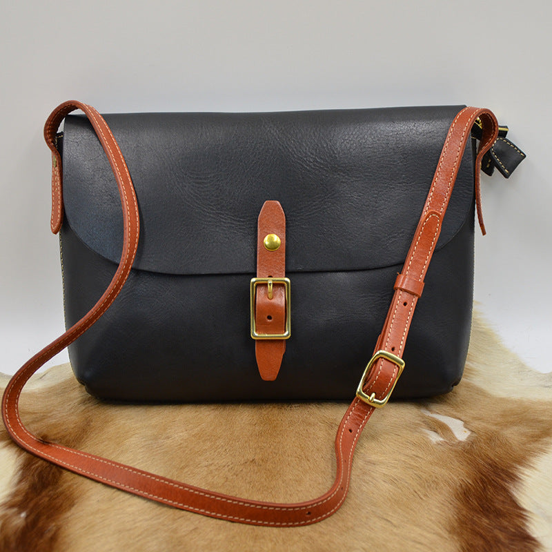 Women's Cowhide Handmade Vegetable Tanned Leather Retro Crossbody Bags