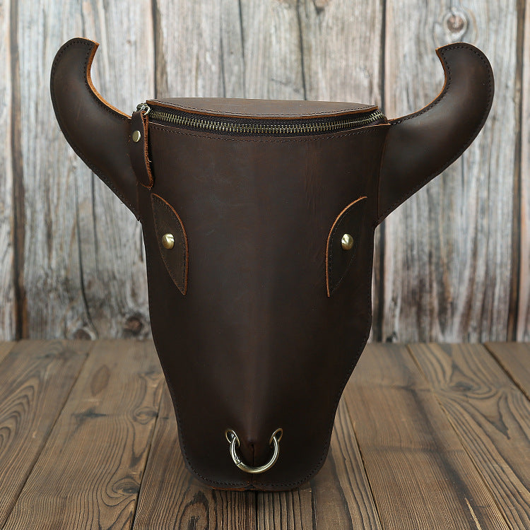 Cow Head Simple Stylish Personality Genuine Motorcycle Men's Shoulder Bags