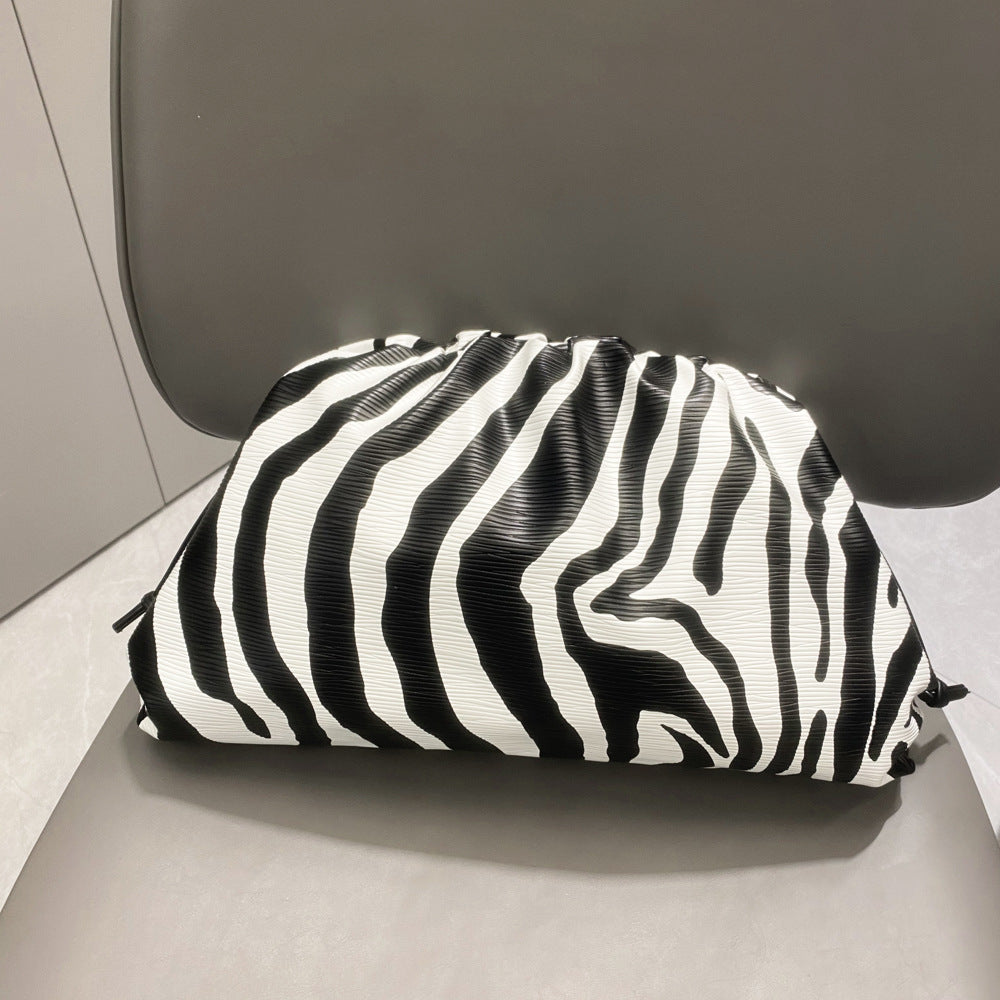 Women's Clip Pleated Cloud Zebra Pattern Hand Shoulder Bags
