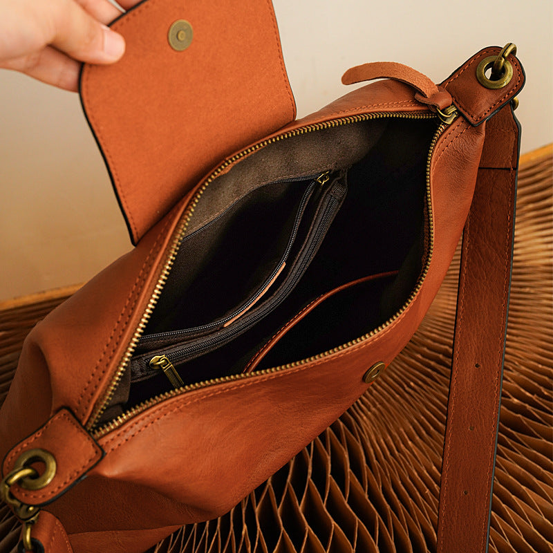 Women's Street Retro First Layer Cattlehide Leather Fashion Crossbody Bags