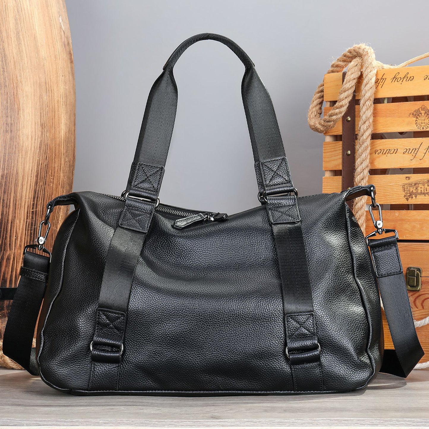 Men's Genuine Leather Brushed Vegetable Tanned Vintage Travel Bags