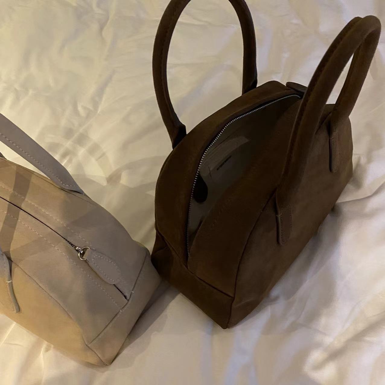 Women's Niche Suede Boston Frosted Cowhide Large Shoulder Bags