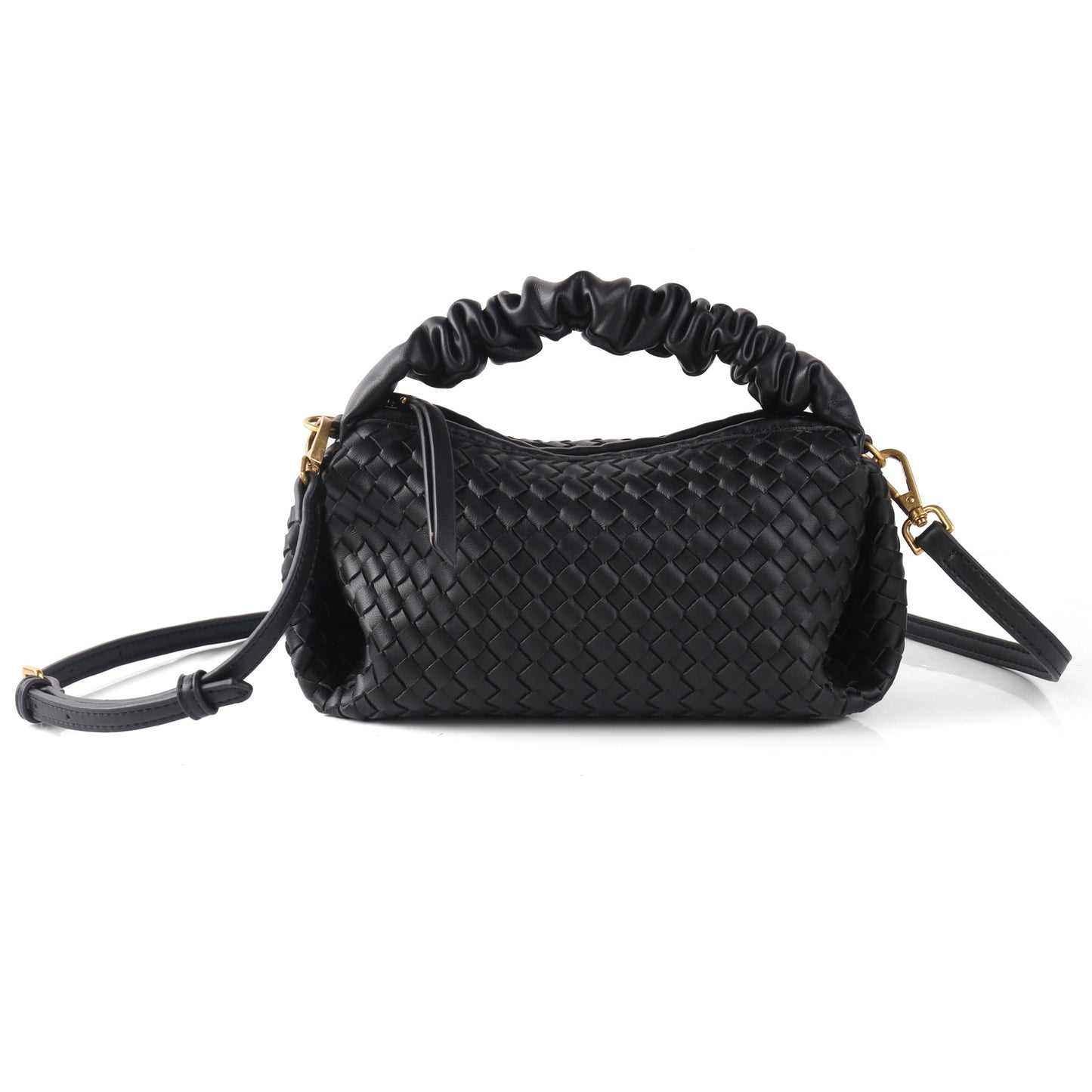 Soft Leather Woven Pleated Wooden Ear Portable Handbags