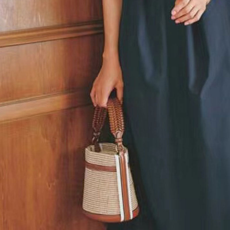 Women's Spanish Autumn Fashion Portable Woven Bucket Bags