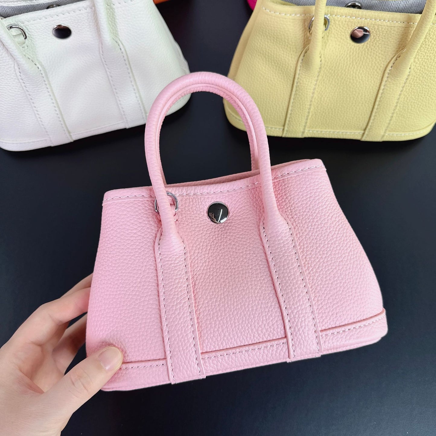 Women's Cowhide Lychee Pattern Mini Portable Fashionable Handbags