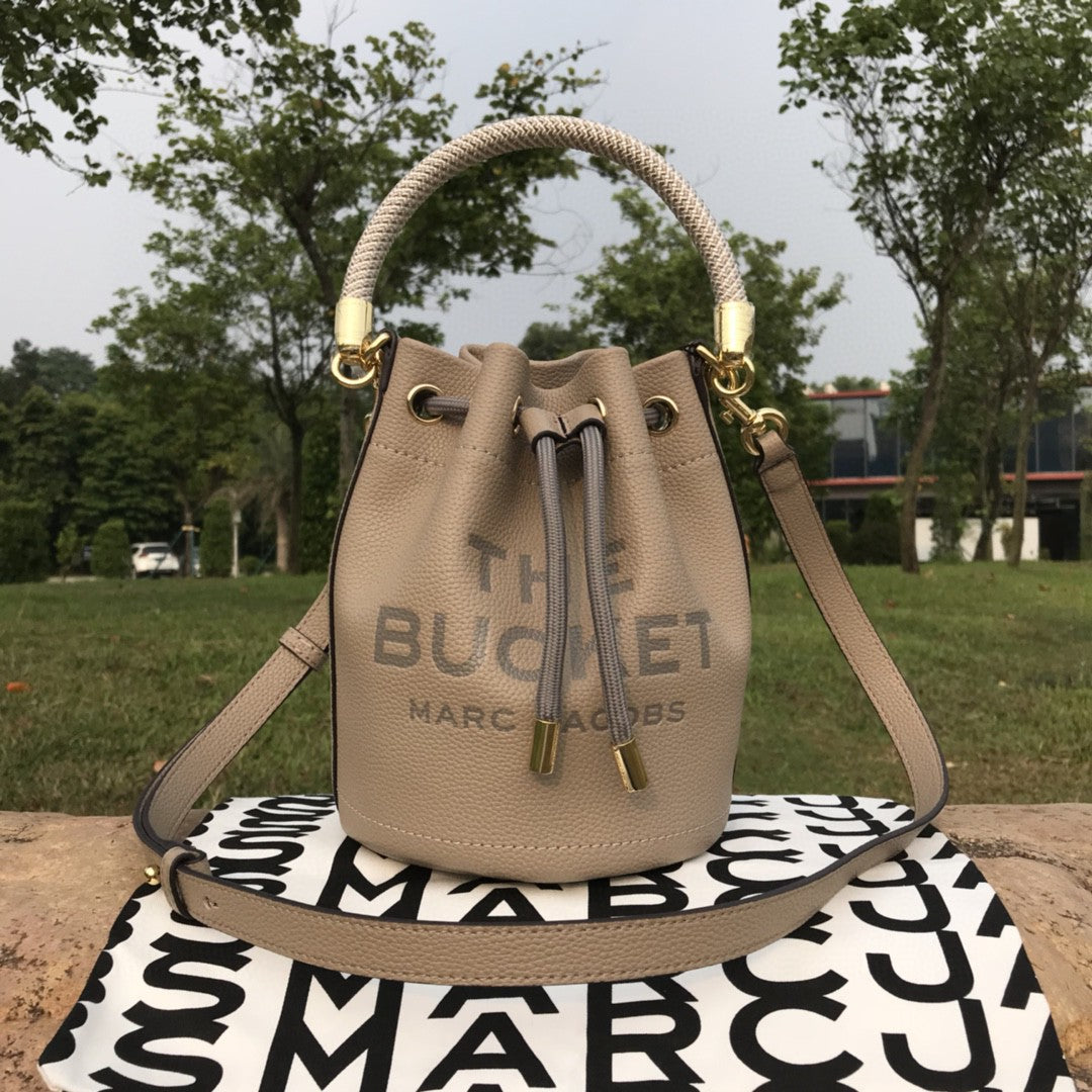 Genuine Leather Solid Color Fashion Advanced Bucket Bags