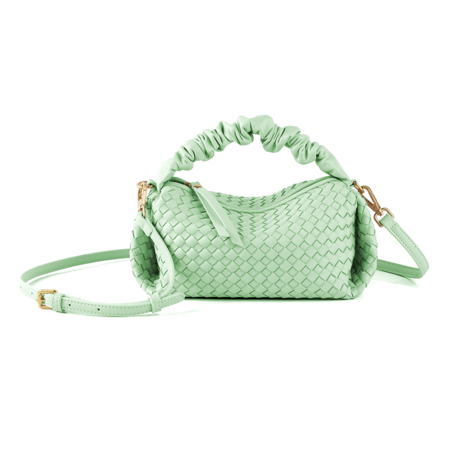 Soft Leather Woven Pleated Wooden Ear Portable Handbags