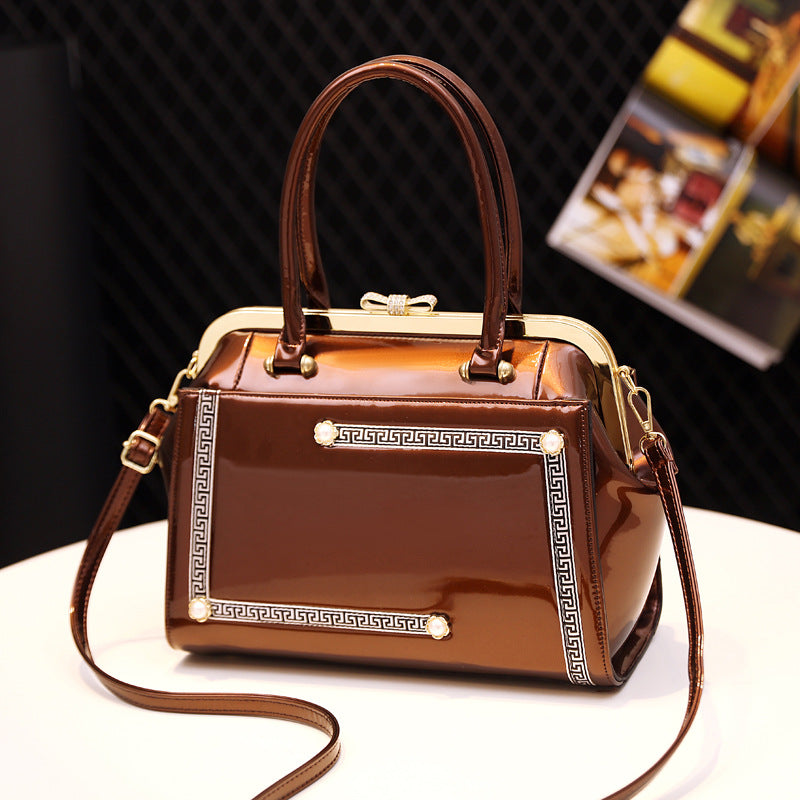 Women's Classic Bright Leather Large Capacity Handbags