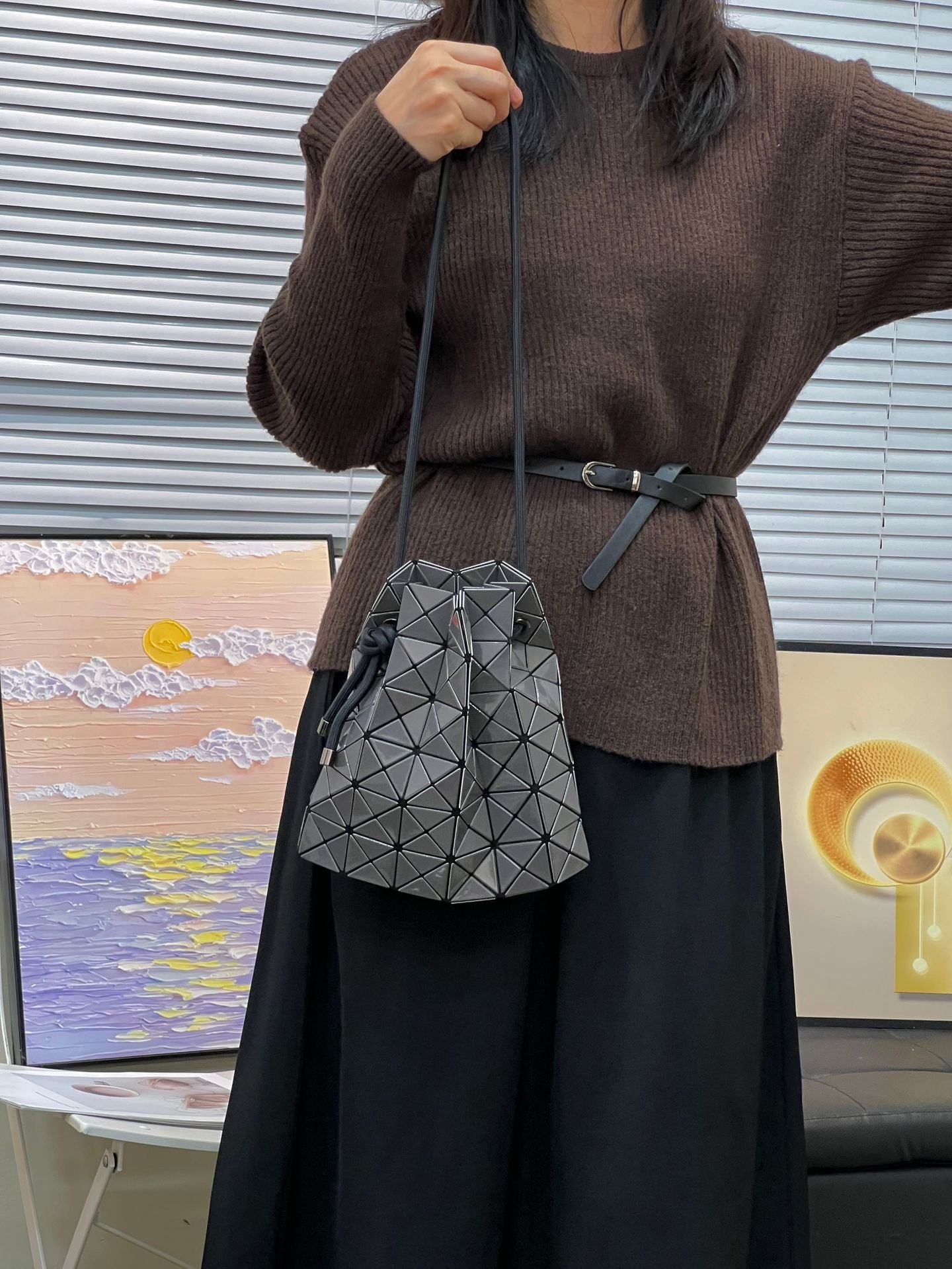 Women's Diamond Drawstring Bundle Life Piece Bucket Bags