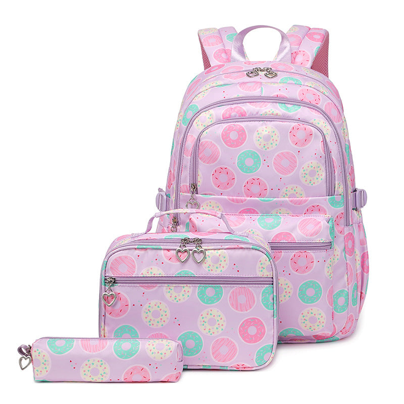 Cute Printed Donut Large Capacity Three-piece Backpacks