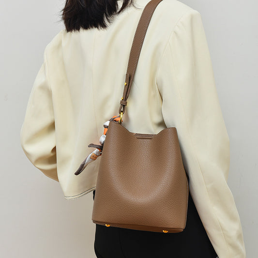 Women's Leather Free Silk Scarf Mother Advanced Bucket Bags
