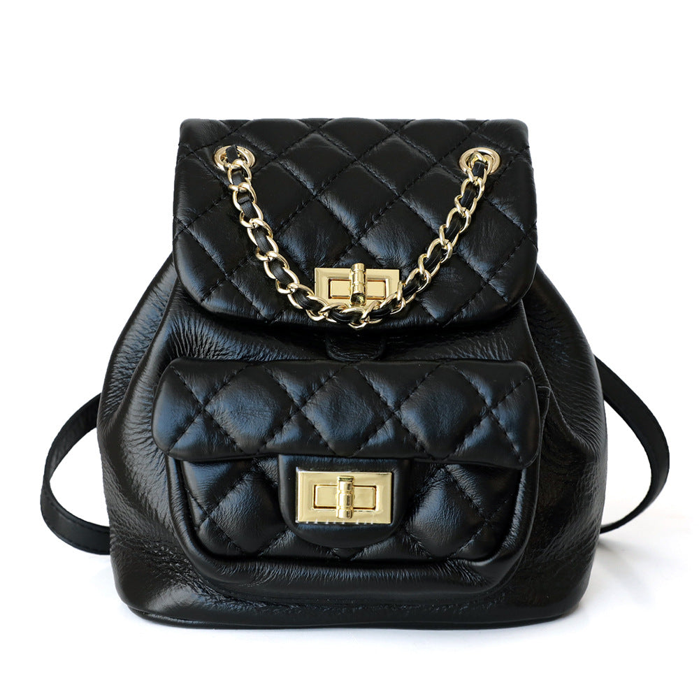 Style Soft First Layer Cowhide Diamond Chain Backpacks