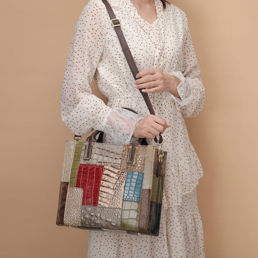 Women's Leather Fashion Stitching National Style Retro Handbags