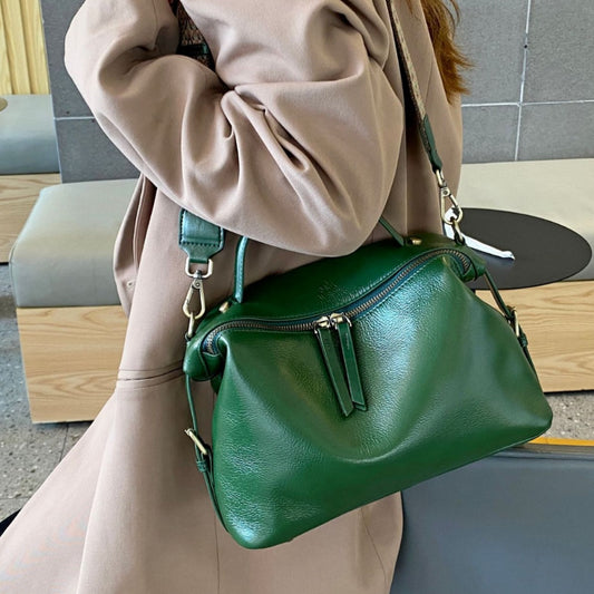 Women's Vegetable Tanned Leather Cowhide Minority Simple Zipper Dumpling Crossbody Bags
