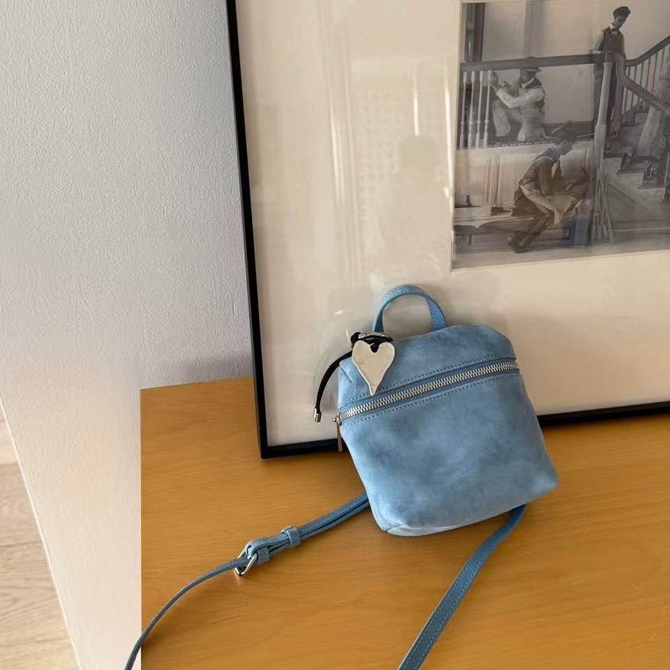 Women's Style Niche Cowhide Lunch Box Love Leather Charm Crossbody Bags