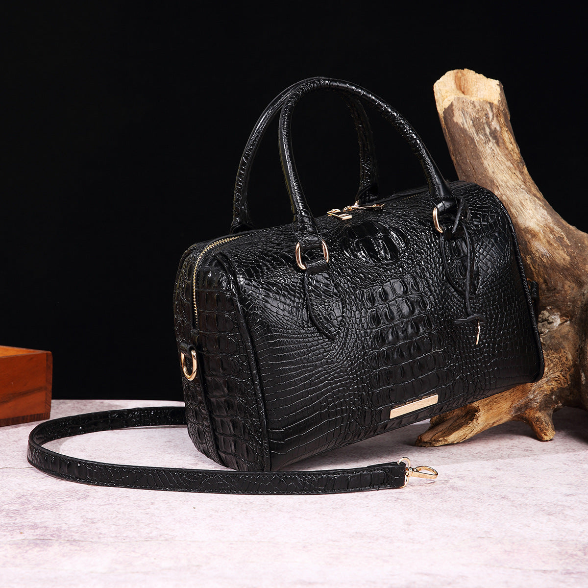 Women's Portable Underarm Vintage Brahmin Crocodile Pattern Handbags