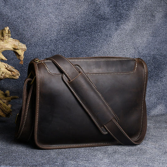 Men's Crazy Horse Leather Handmade Genuine Cattle Men's Shoulder Bags