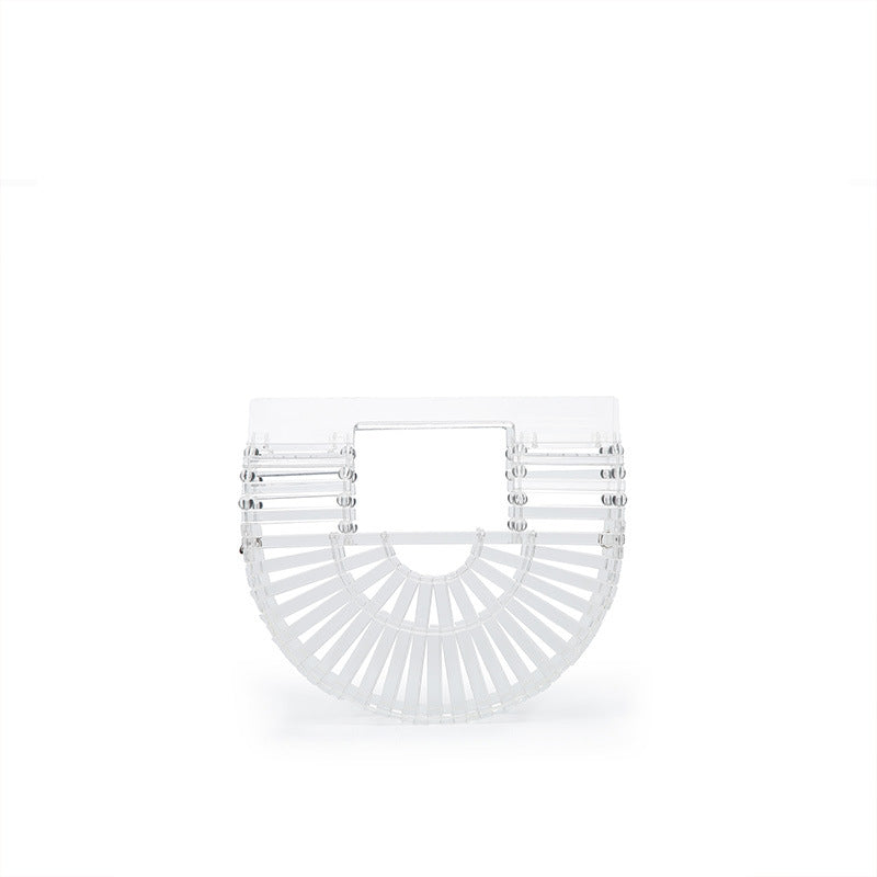 Women's Fashion Simple Style Transparent Cutout Basket Acrylic Semicircle Hollow Shoulder Bags