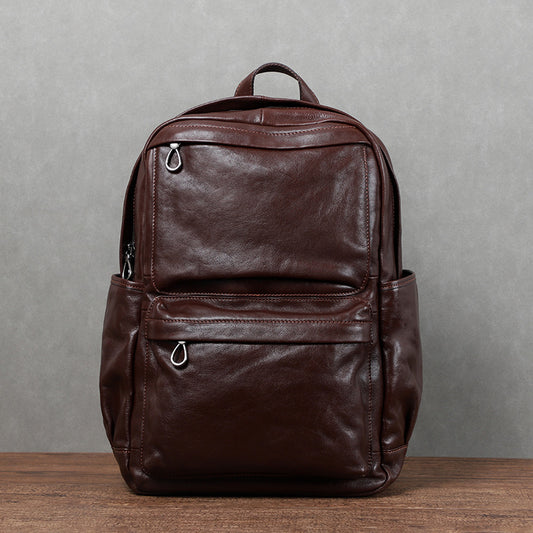Men's Retro Cowhide Vegetable Tanned Leather Computer Backpacks