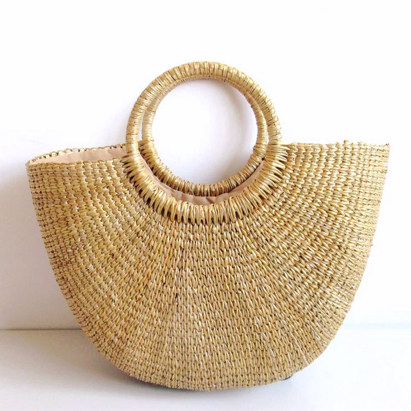 Woven Semicircle Hand Simple Solid Color Handbags