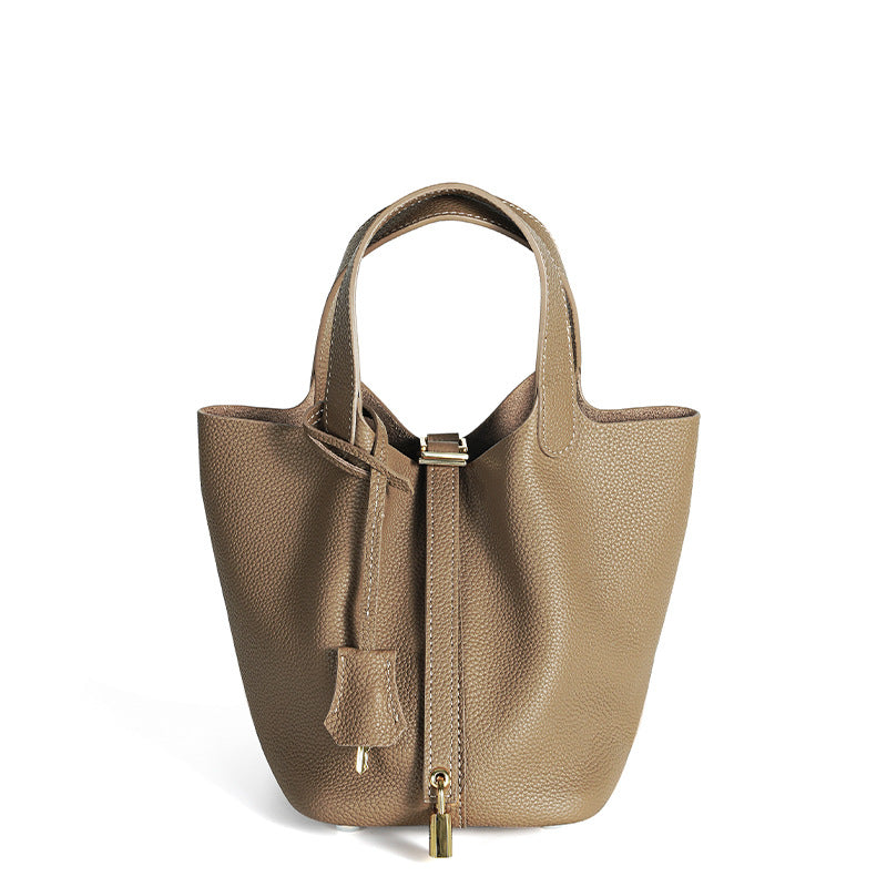 Women's High Quality Genuine Leather Vegetable Basket First Layer Cowhide Bucket Bags