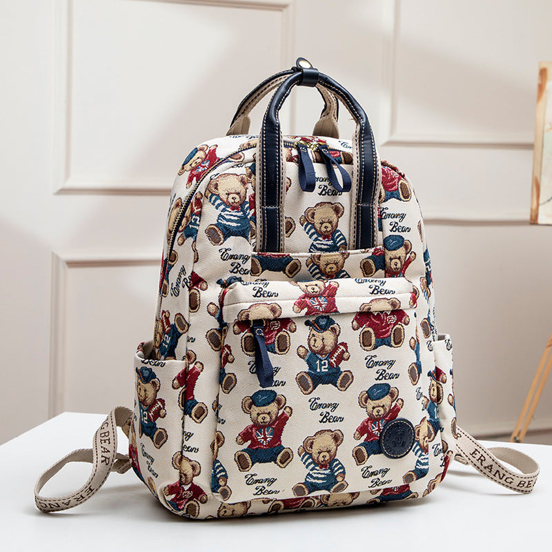 Women's Bear Attachment Canvas Embroidered Inch Notebook Backpacks