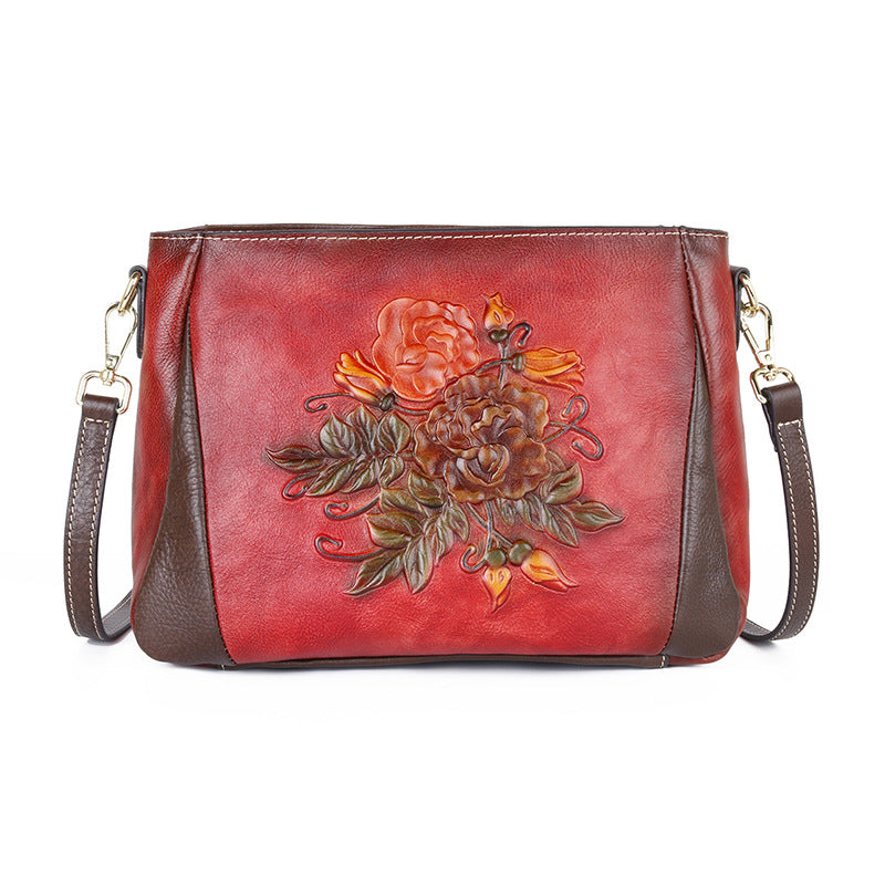 Women's Cowhide Elegant Chinese Style Retro Embossing Shoulder Bags