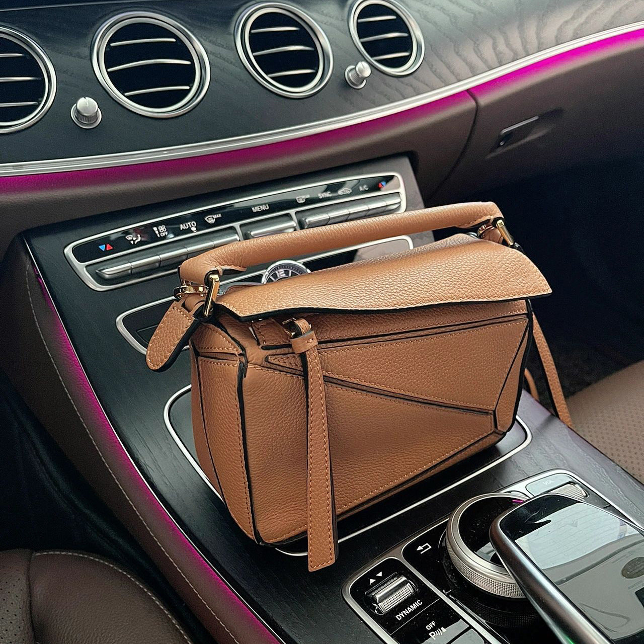 Women's Stitching Geometric Mini Genuine Leather Soft Bags