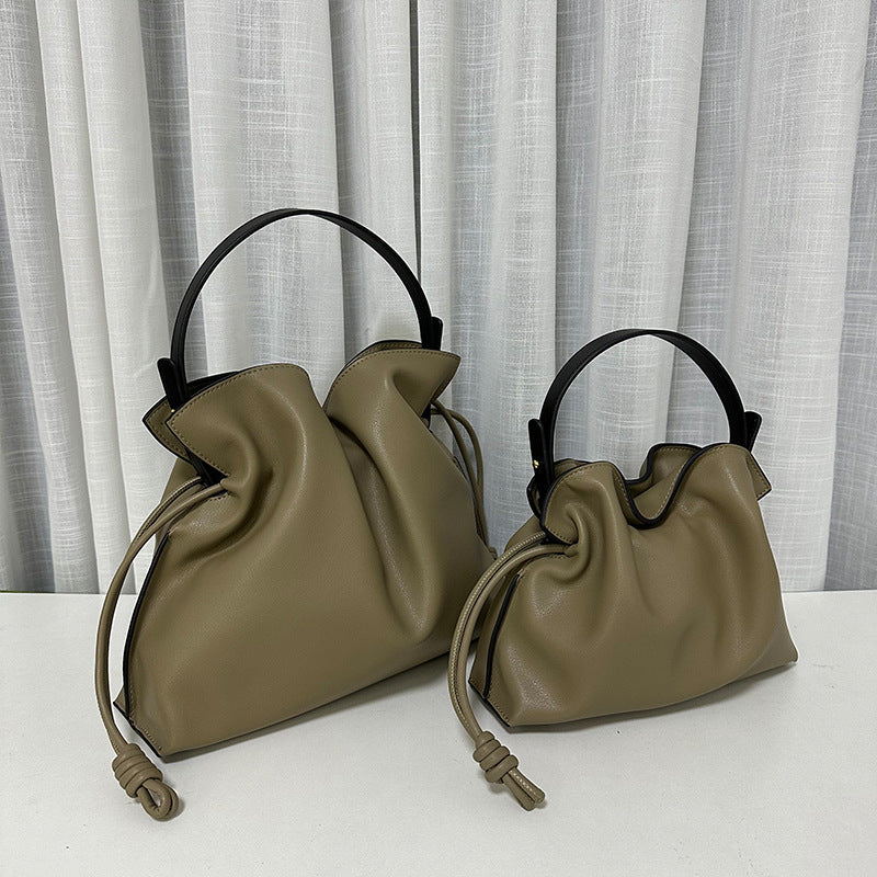 Women's Soft Cowhide Drawstring Lucky Large Size Bucket Bags
