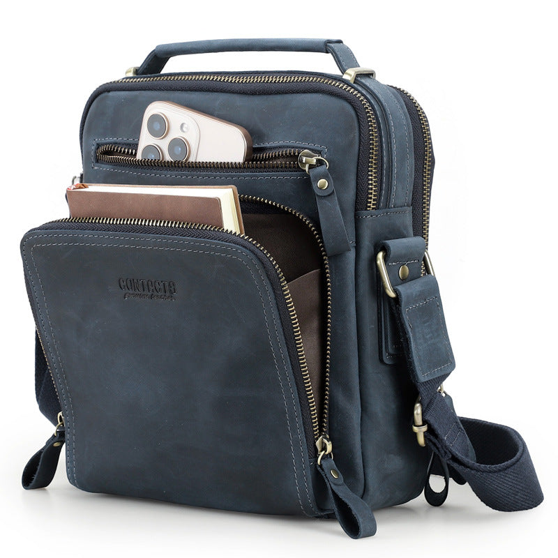 Men's Top Layer Cattlehide Leather Fashion Genuine Men's Messenger Bags