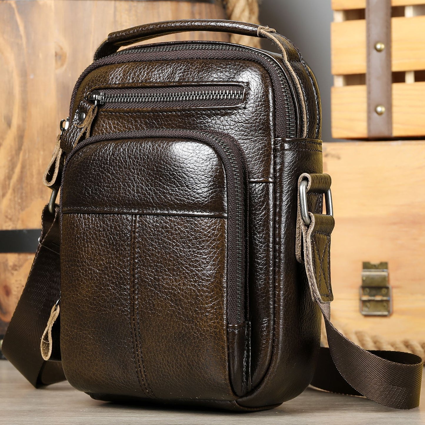 Vintage Leather Cowhide Trendy Fashion Business Men's Messenger Bags