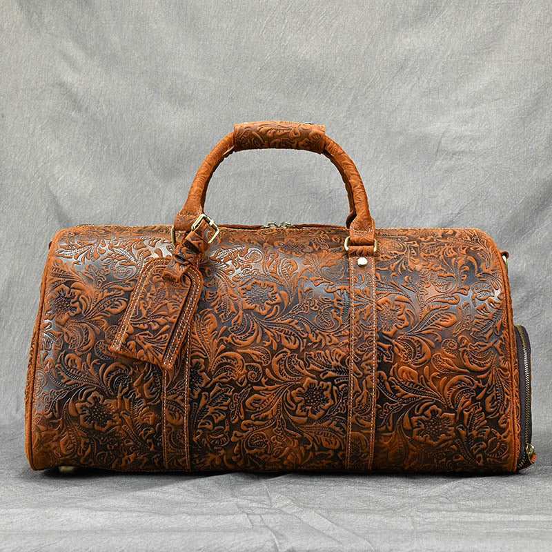 Men's Retro Crazy Horse Leather Large Capacity Strap Shoe Travel Bags