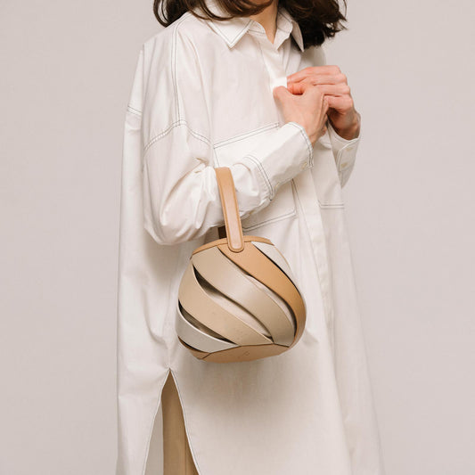 Design Rainbow Contrast Stitching Geometric Cylinder Bucket Bags