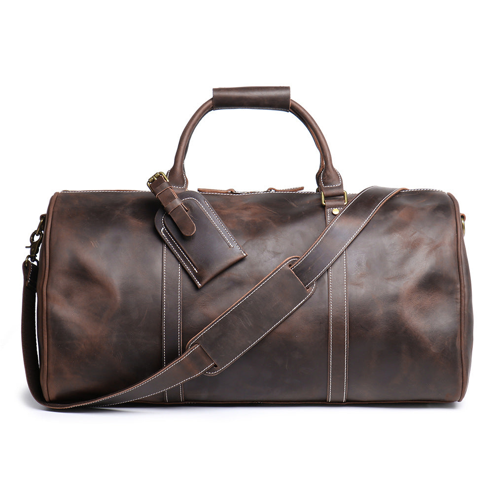 Men's Crazy Horse Leather Large Capacity Portable Travel Bags