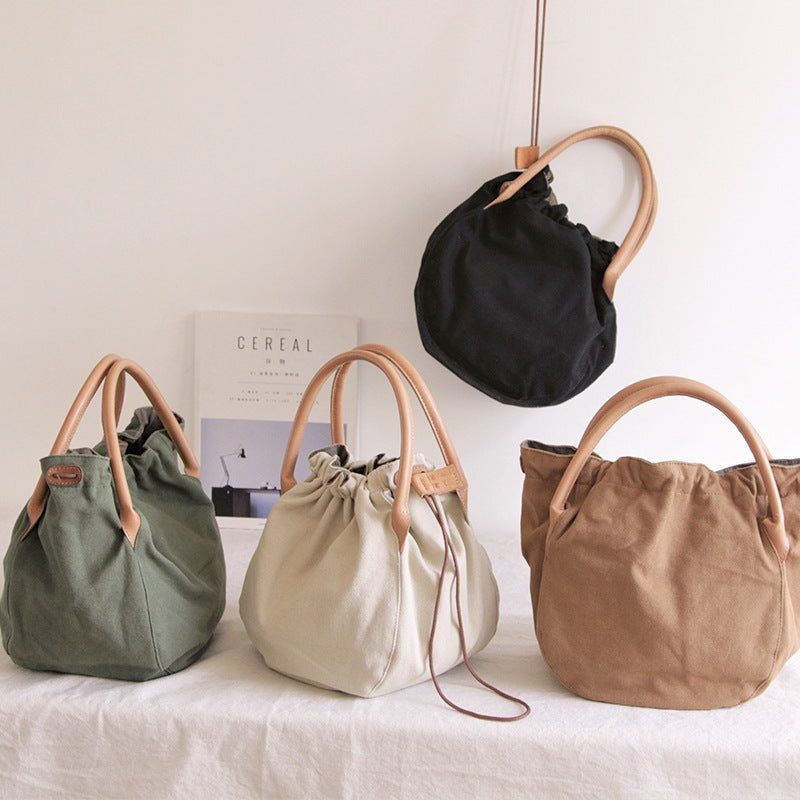 Women's Style Wax Rope Drawstring Canvas Idle Handbags