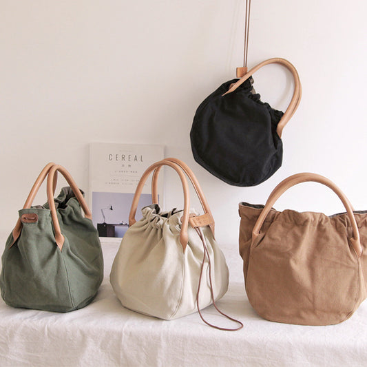 Women's Style Wax Rope Drawstring Canvas Idle Handbags