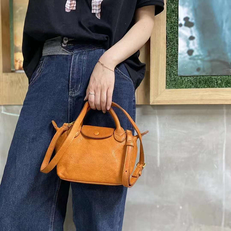 Women's French Minority Flap Dumpling Genuine Leather Crossbody Bags