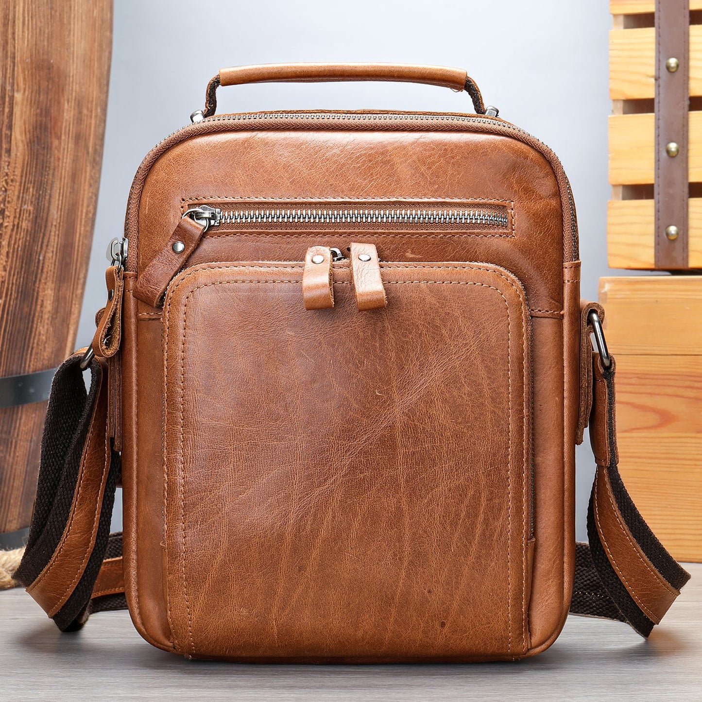 Genuine Cowhide Leather Retro Crazy Horse Men's Shoulder Bags