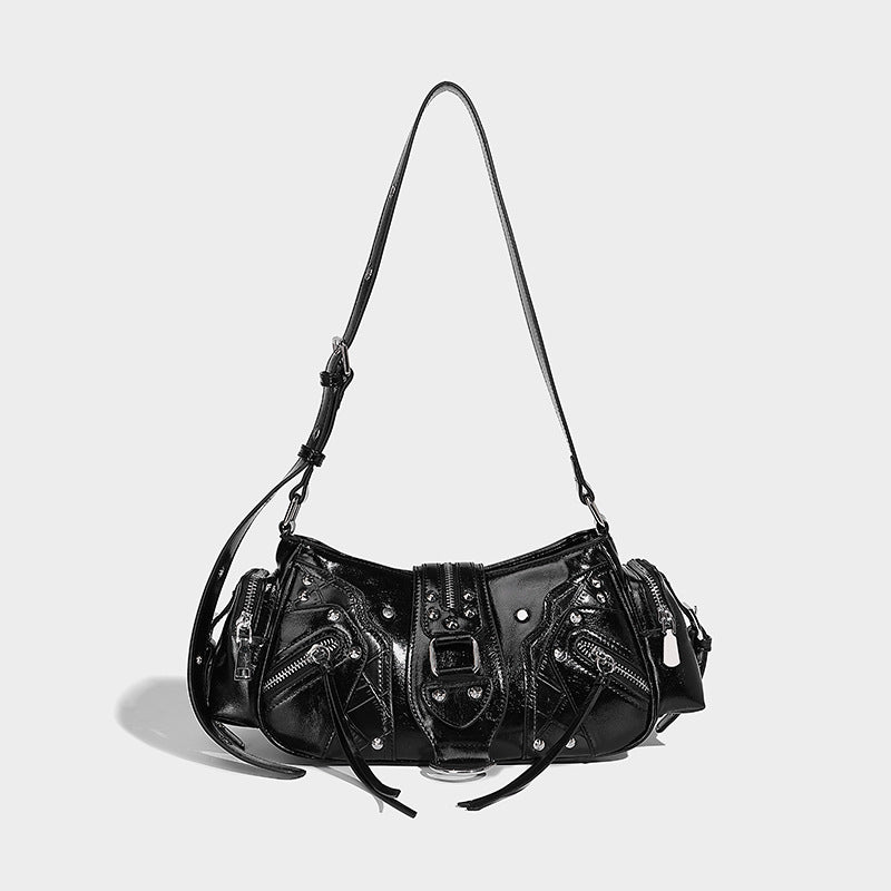 Women's Retro Style Underarm Niche Studded Oil Armpit Bags