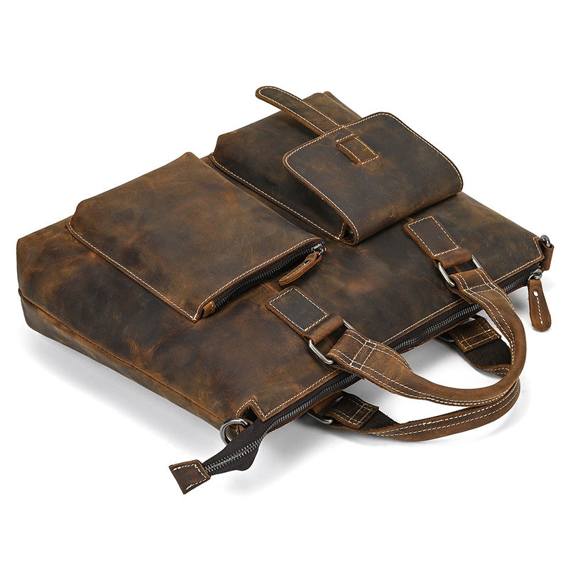 Men's Crazy Horse Leather Business Multifunctional Computer Men's Shoulder Bags