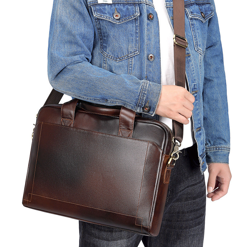 Men's Slouchy Top Layer Cowhide Business Men's Briefcases