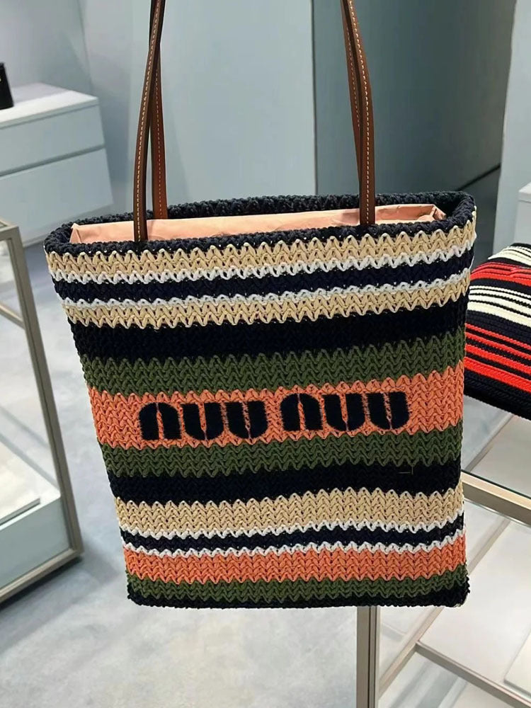 Colorful Stripes Woven Pouch Commuter Design Handbags