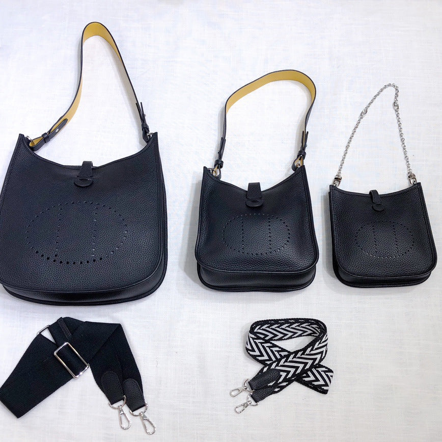 Women's First Layer Cowhide Genuine Leather Lychee Bucket Bags
