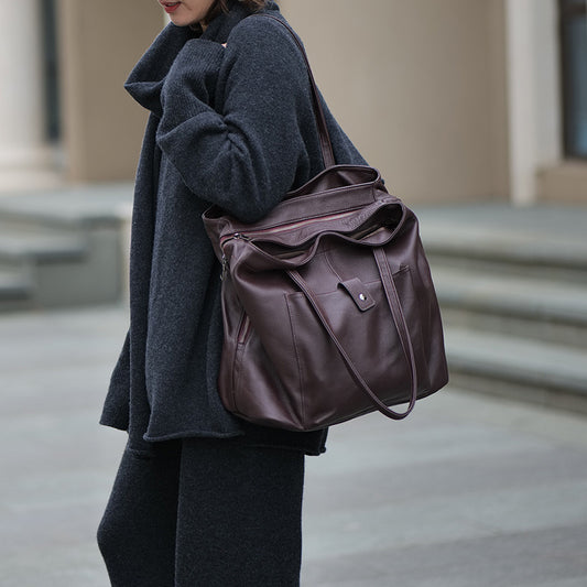 Women's Layer Cowhide Large Capacity Retro Commuter Shoulder Bags