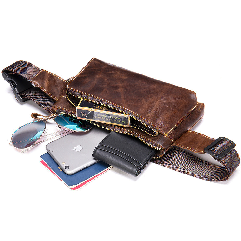 Men's Leather Retro Oil Wax Cowhide Mobile Men's Waist Packs